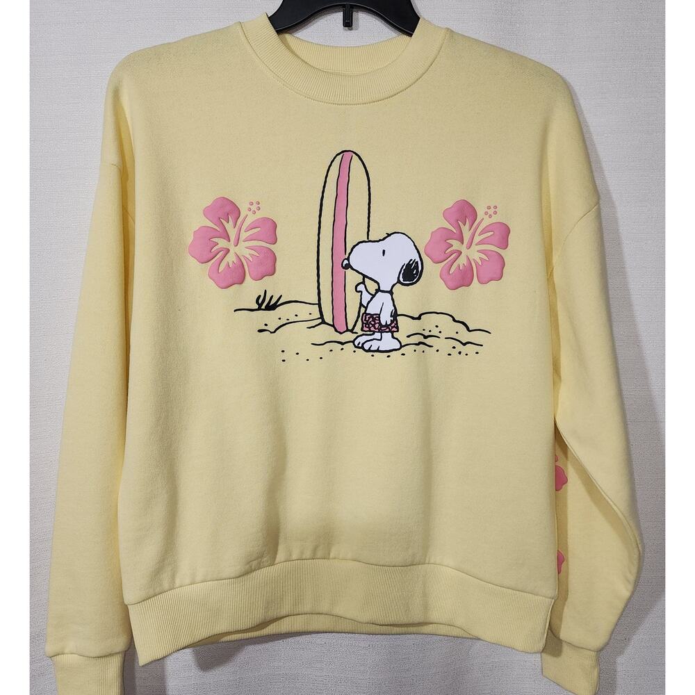 Snoopy surfing yellow women's sweatshirt size XS NWT